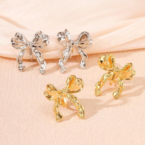 NVWAROCK Cilp-on Bow Earrings Non Pierced Ribbon Bow Dangle Drop Tassel Statement Earring for Women Girls Dangling Long chain Earrings（Gold and Silver） in Kuwait