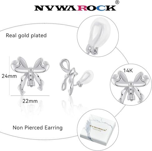 NVWAROCK Cilp-on Bow Earrings Non Pierced Ribbon Bow Dangle Drop Tassel Statement Earring for Women Girls Dangling Long chain Earrings（Gold and Silver） in Kuwait