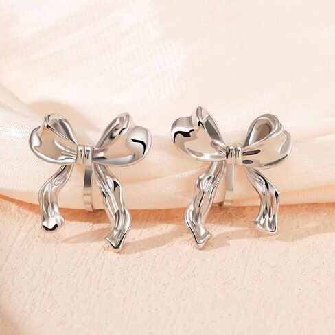 NVWAROCK Cilp-on Bow Earrings Non Pierced Ribbon Bow Dangle Drop Tassel Statement Earring for Women Girls Dangling Long chain Earrings（Gold and Silver） in Kuwait