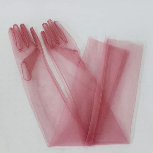 Yunyuebridal Women Sheer Tulle Gloves Transparent Full Finger Elbow Long Mittens Wedding Party Photography Gloves in Saudi Arabia