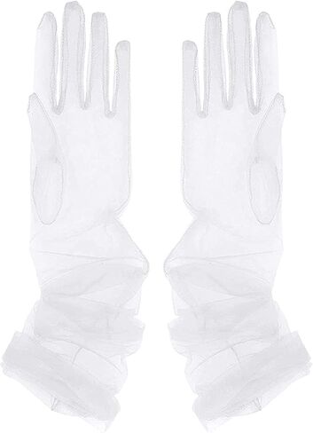 Yunyuebridal Women Sheer Tulle Gloves Transparent Full Finger Elbow Long Mittens Wedding Party Photography Gloves in Saudi Arabia