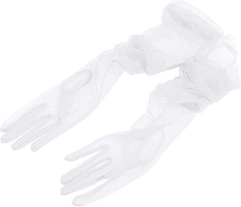 Yunyuebridal Women Sheer Tulle Gloves Transparent Full Finger Elbow Long Mittens Wedding Party Photography Gloves in Saudi Arabia