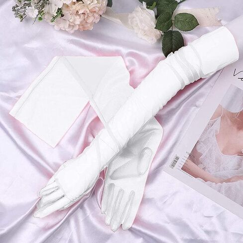 Yunyuebridal Women Sheer Tulle Gloves Transparent Full Finger Elbow Long Mittens Wedding Party Photography Gloves in Saudi Arabia