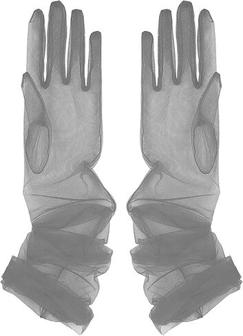 Yunyuebridal Women Sheer Tulle Gloves Transparent Full Finger Elbow Long Mittens Wedding Party Photography Gloves in Saudi Arabia