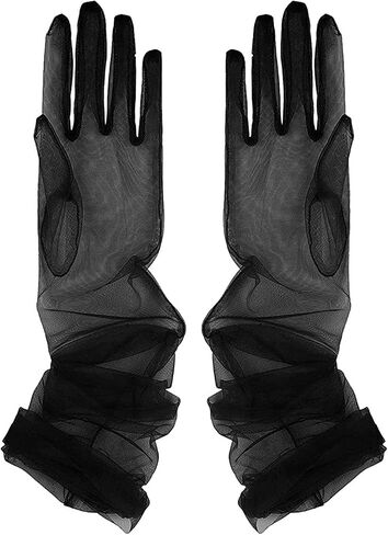 Yunyuebridal Women Sheer Tulle Gloves Transparent Full Finger Elbow Long Mittens Wedding Party Photography Gloves in Saudi Arabia