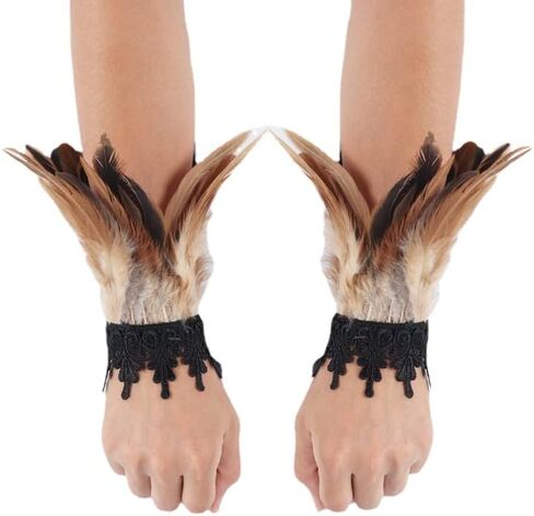 Punk Gothic Gloves Feather Wrist Cuff Carnival Natural Dyed Rooster Feather Arm Warmer Party Halloween Cosplay Costume in Saudi Arabia