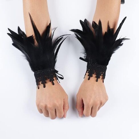 Punk Gothic Gloves Feather Wrist Cuff Carnival Natural Dyed Rooster Feather Arm Warmer Party Halloween Cosplay Costume in Saudi Arabia