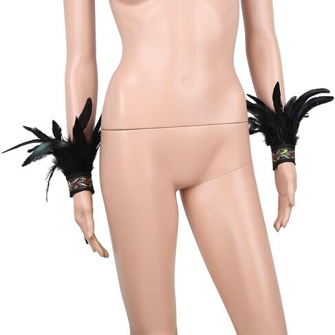 Punk Gothic Gloves Feather Wrist Cuff Carnival Natural Dyed Rooster Feather Arm Warmer Party Halloween Cosplay Costume in Saudi Arabia