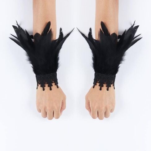 Punk Gothic Gloves Feather Wrist Cuff Carnival Natural Dyed Rooster Feather Arm Warmer Party Halloween Cosplay Costume in Saudi Arabia