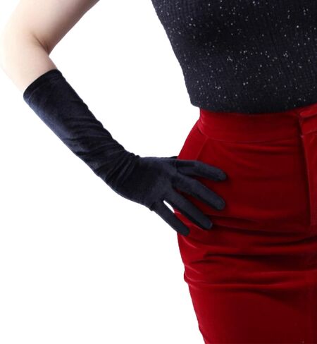 DooWay Women Long Velvet Gloves Stretch Elbow Length 16 Inches for Evening Wedding 1920s Party Costume in Saudi Arabia