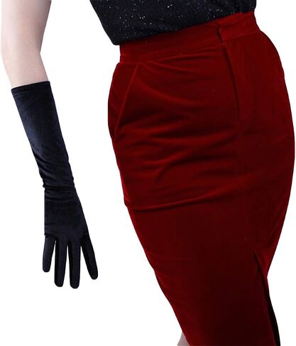 DooWay Women Long Velvet Gloves Stretch Elbow Length 16 Inches for Evening Wedding 1920s Party Costume in Saudi Arabia