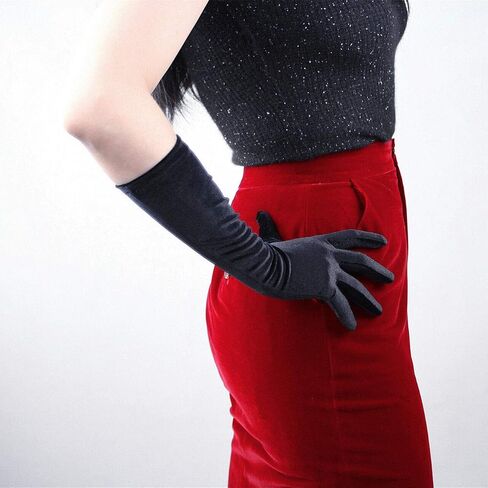 DooWay Women Long Velvet Gloves Stretch Elbow Length 16 Inches for Evening Wedding 1920s Party Costume in Saudi Arabia