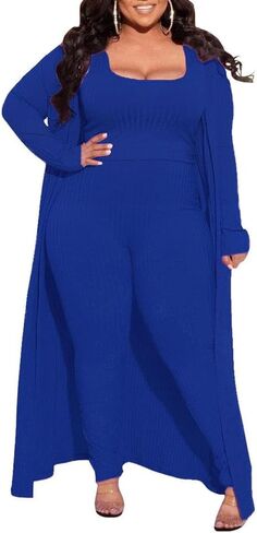 مجموعة HANMAX النسائية المحبوكة من 3 قطع بأكمام طويلة ومعطف قصير وخصر عالي بنطال ذو قصة أرجل واسعة وتتسابق in Kuwait