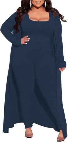 مجموعة HANMAX النسائية المحبوكة من 3 قطع بأكمام طويلة ومعطف قصير وخصر عالي بنطال ذو قصة أرجل واسعة وتتسابق in Kuwait