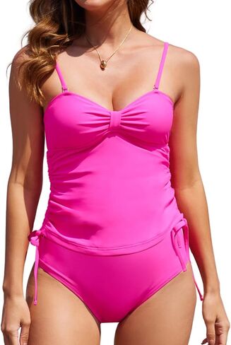 popvil Women's Tankini Two Piece Bathing Suits Ruched Swimsuits Tummy Control Drawstring Swim Top with Bottom in Saudi Arabia