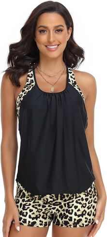 الساحلية روز تانكيني المايوه للنساء رياضي Racerback قطعتين لباس سباحة رفع تانكيني مع شورت الصبي in Kuwait