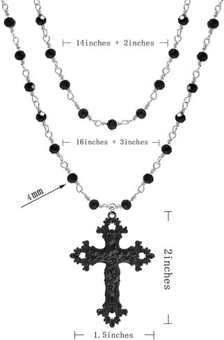 OLARCU Gothic Layered Cross Pendant Necklace for Women, Womens Black Beaded Goth Punk Grunge Jewelry in Kuwait