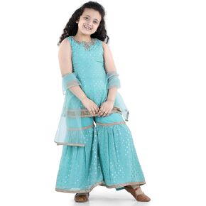 ADIVA® Kids Foil Print Sleeveless Kurta and Sharara Set for Girls