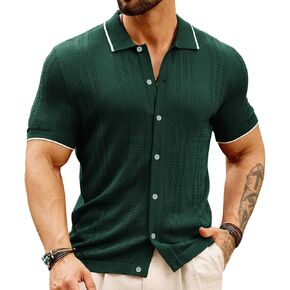 GRACE KARIN Men's Knit Polo Shirt Breathable Hollow Out Casual Button Down Shirts