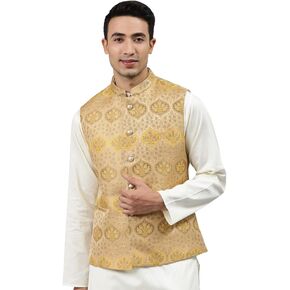 MANQ Men's Woven Jaquard Silk Nehru Jacket