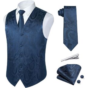 Paisley Vest and Tie Sets for Men Formal Floral Jacquard Suit Vests Ties Pocket Square Cufflinks 5PCS Tuxedo Waistcoat in Saudi Arabia