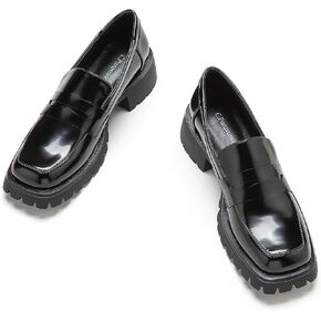C.Paravano Chunky Loafers for Women Comfort | Womens Loafers Shoes Casual | Platform Loafers for Women | Lug Sole Loafers | Womens Penny Loafers | Lady Loafers Black | Exquisite Print Loafers