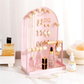 ProCase Jewelry Holder Organizer Earring Holder, Necklace Stand with 6 Removable Wood Hooks, Small Cute Jewelry Tower Display Rack with Bottom Tray for Necklaces Bracelets Earrings Rings -White