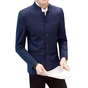 Men's Chinese Tunic Suits Mandarin Collar Formal Jacket Slim Fit Front Button Blazer Traditional Uniform Groom Dress