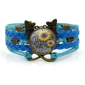 Sunflower Leather Bracelets Boho Sunflower Leather Wrap Bracelet Handmade Braided Rope Charms Sunflower Bracelet Multi Strand Bracelet Bohemian Leather Wrap Bracelets Gifts