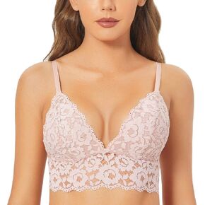 DOBREVA Women's Lace Padded Bralette Plunge Wireless Longline Bra for A to D Cups in Saudi Arabia