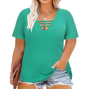 TIYOMI Plus Size T Shirt for Women Short Sleeve Shirts Tops Print Graphic Pattern Tunic Summer Blouse XL-5XL 14-28