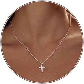 Zeffy Cross Necklace for Women,18K Gold/Silver Plated Tiny Cubic Zirconia Cross Pendant Necklace for Women Simple Layered Cross Necklaces for Women Girls
