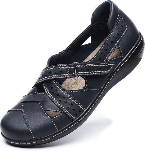 Irrefour Women's Classic Genuine Leather Casual Loafer Cute Slip-On Fashion Closed Toe Flat Sandal Comfy Work Sandal Everyday Walking Shoe in Saudi Arabia
