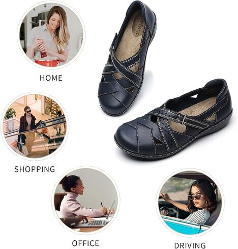 Irrefour Women's Classic Genuine Leather Casual Loafer Cute Slip-On Fashion Closed Toe Flat Sandal Comfy Work Sandal Everyday Walking Shoe in Saudi Arabia
