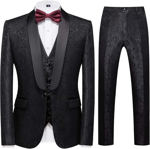 YFFUSHI Men's Elegant Jacquard 3 Piece Suit Shawl Lapel Slim Fit Tuxedo Set in Kuwait