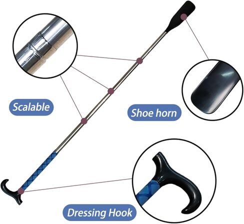 TNBUENO لبوق الحذاء بمقبض طويل لكبار السن والرجال والنساء والأطفال، لسان حذاء معدني يساعد على ارتداء الملابس مقاس 14-34.5 بوصة للأحذية طويلة الرقبة in Kuwait