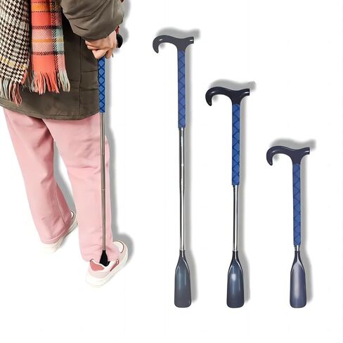 TNBUENO لبوق الحذاء بمقبض طويل لكبار السن والرجال والنساء والأطفال، لسان حذاء معدني يساعد على ارتداء الملابس مقاس 14-34.5 بوصة للأحذية طويلة الرقبة in Kuwait