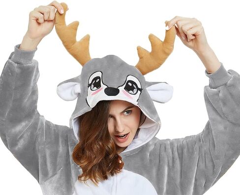 بيجامة ABENCA Deer Onesie الرنة للنساء البالغات من قطعة واحدة على شكل حيوان كرتوني لعيد الهالوين وعيد الميلاد in Kuwait