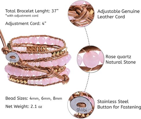 globi Natural Stone Wrap Bracelet For Women/Men | Adjustable Multilayer Genuine Leather Boho Handmade Beaded Bracelet in Saudi Arabia