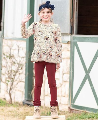 RuffleButts Baby-Toddler-Girls Ruffle Leggings - Soft Knit Ankle Length Leggings in Saudi Arabia