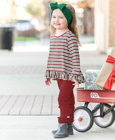 RuffleButts Baby-Toddler-Girls Ruffle Leggings - Soft Knit Ankle Length Leggings in Saudi Arabia