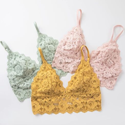 DOBREVA Women's Lace Padded Bralette Plunge Wireless Longline Bra for A to D Cups in Kuwait