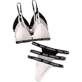 GORGLITTER Women's 3 Pack Matching Bra and Panty Set Letter Print Triangle Bralette and V-Strings Lingerie Set in Saudi Arabia