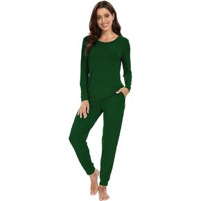WiWi Women's Long Sleeve Pajama Sets Bamboo Viscose Sleepwear with Jogger Pajamas Pants Soft Lounge Set Loungewear S-XXL