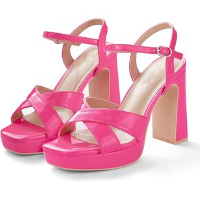Elisabet Tang Women Chunky Platform Heeled Sandals 4 Inch Square Toe High Heels Ankle Strap Sandals for Sexy Party Prom and Dating Shoes