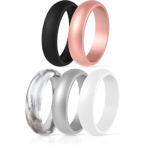 ThunderFit Silicone Wedding Bands for Women, Dome - 5.5mm Wide - 2mm Thick Unique Anniversary Rings