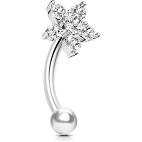 مجوهرات ثقب 16 غرام من فلاور روك، اقراط دايث من الستانلس ستيل الجراحي 316L، خاتم حواجب منحني للنساء من الزركونيا المكعب، ستانلس ستيل، 16 غرام، زركونيا مكعب, ستانلس ستيل, زركونيا مكعب in Kuwait