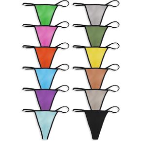 Sexy Basics Women's 12 Pack String Bikini - T-Back Thong Underwear | Buttery Soft No Show Panties