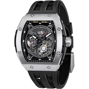 TSAR BOMBA Watchs for Men Automatic - Luxury Tonneau Watch - Energy Storage Indicator - Sapphire Glass - 50m Waterproof - Fluororubber Strap - Gifts for Men