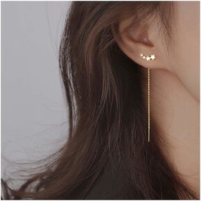 Allereyae Vintage Star Threader Earrings Crystal Star Ear Climber Earrings Long Chain Earrings Silver Bar Dangle Earrings Jewelry for Women and Girls (Silver)